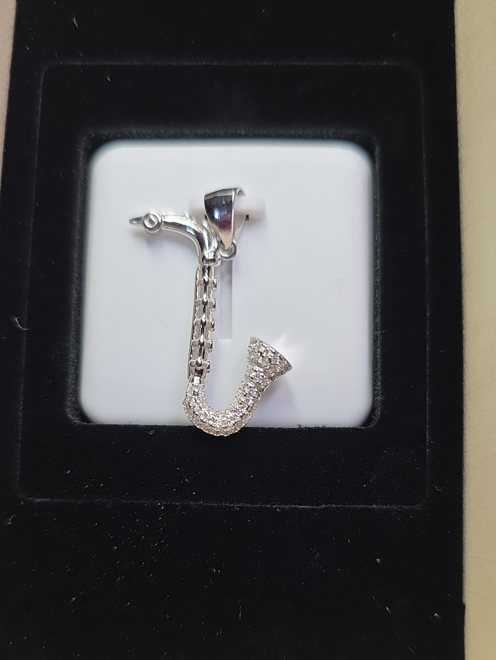Sterling Silver Spinel Stones Saxophone Pendant Necklace - Women Jewelry